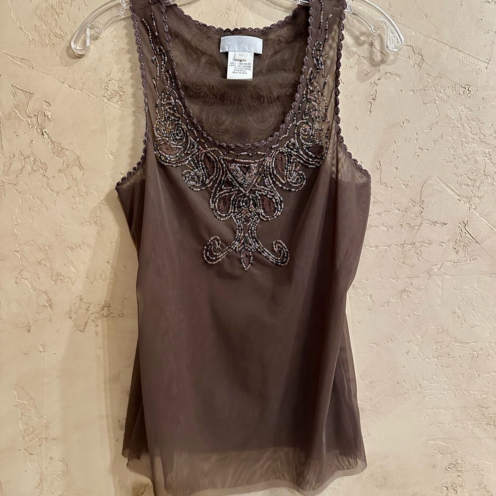Embellished Sheer Dark Taupe Top